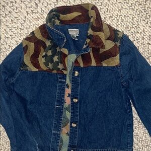 Coldwater Creek Blue Denim Jacket with Flag Design